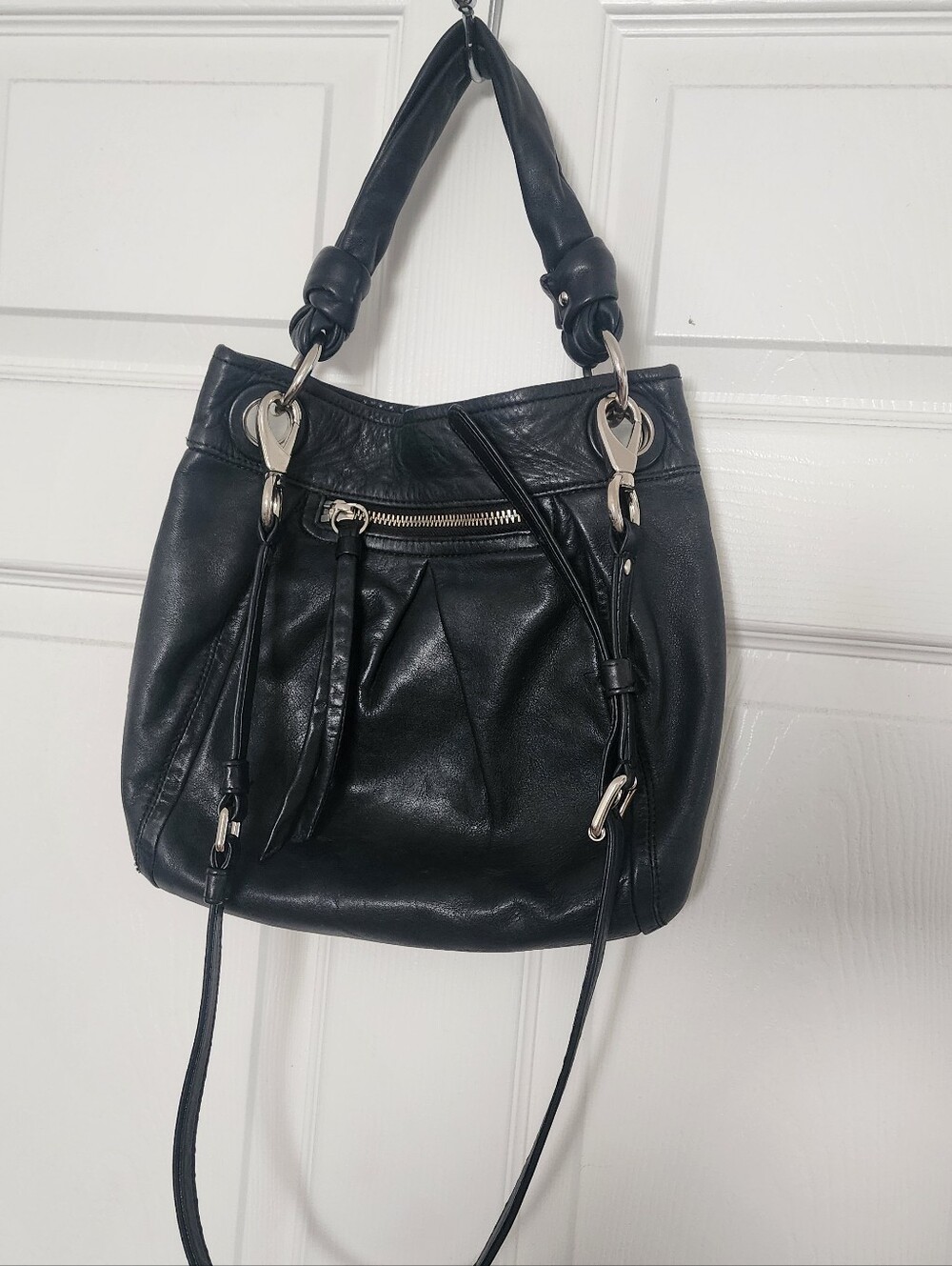 Coach Black Leather Shoulder Bag with Silver Hardware